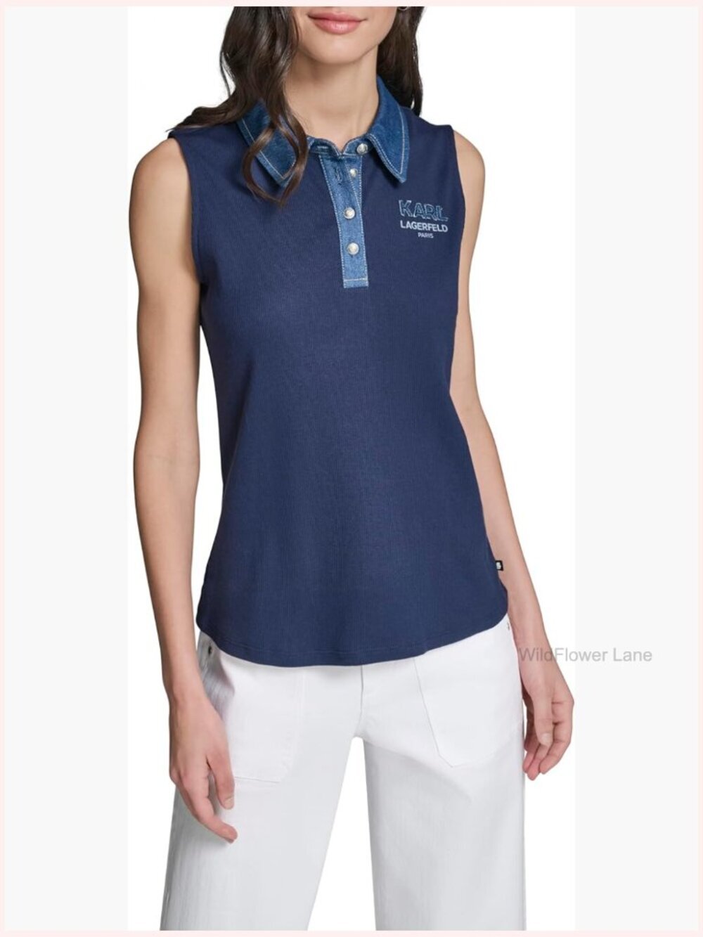 Sleeveless Collared Neck Denim Tank Top Women's Work Shirt